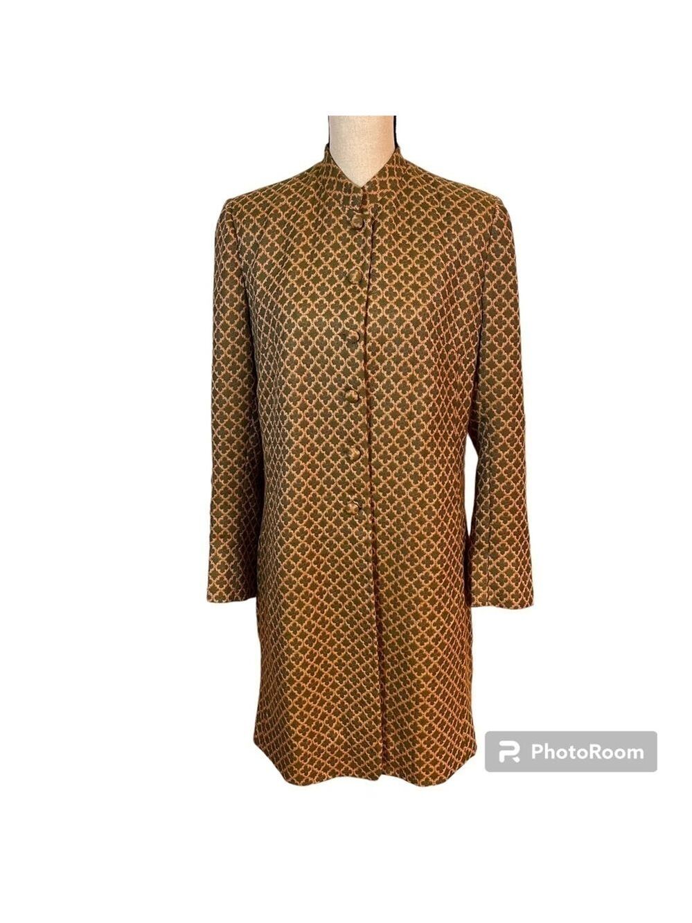 Moksha Green Print Wool Button Coat Sz-L